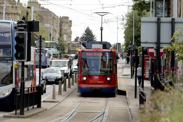 Tram on the tracks