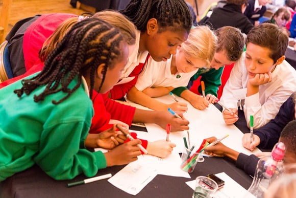 a group of children learning