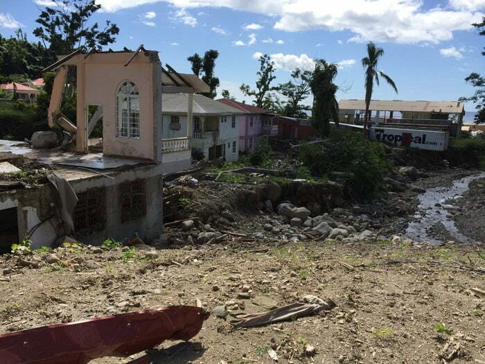 Destroyed: The remains of a church after hurricane-driven floods and debris flows at Castle Comfort, Dominica (photo, Richard Teeuw)
