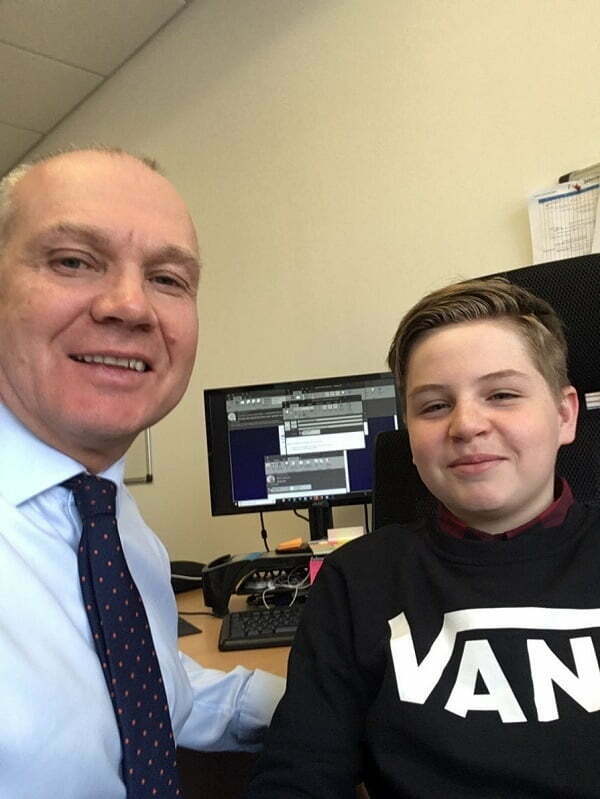 Kevin Dickson MD of Robertson Tayside and son Lucas who had an exciting day with his dad