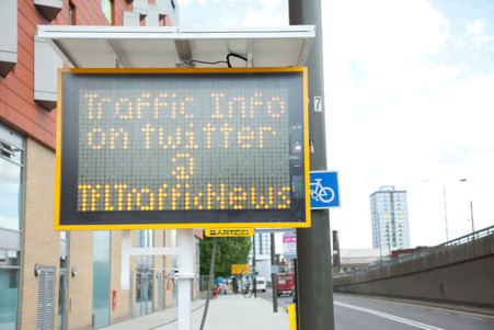 Sign post promoting TFL's twitter