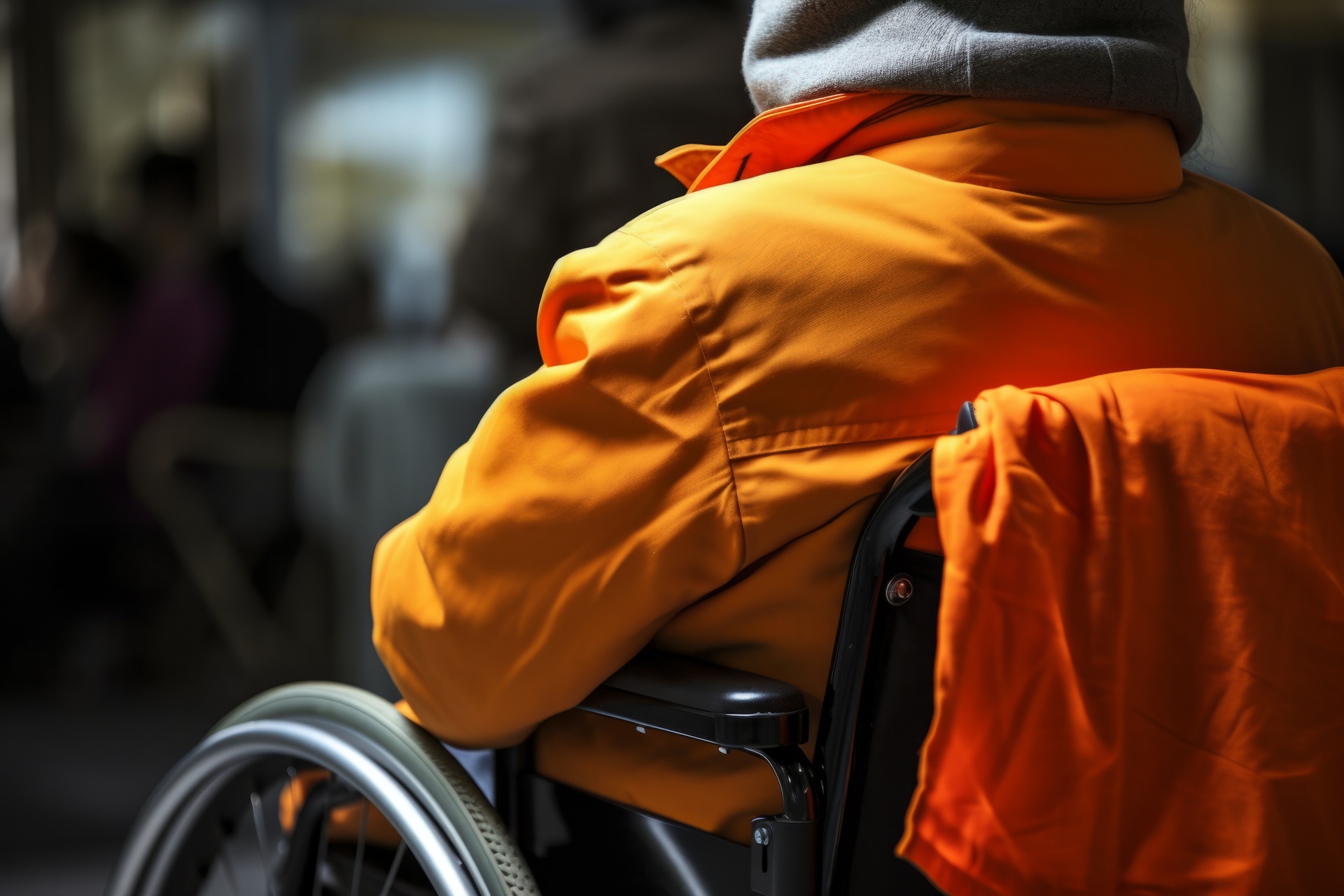 Disabled person in wheelchair care accessibility disability medical treatment health support confidence rehabilitation communication diversity inclusion togetherness humans help assistance