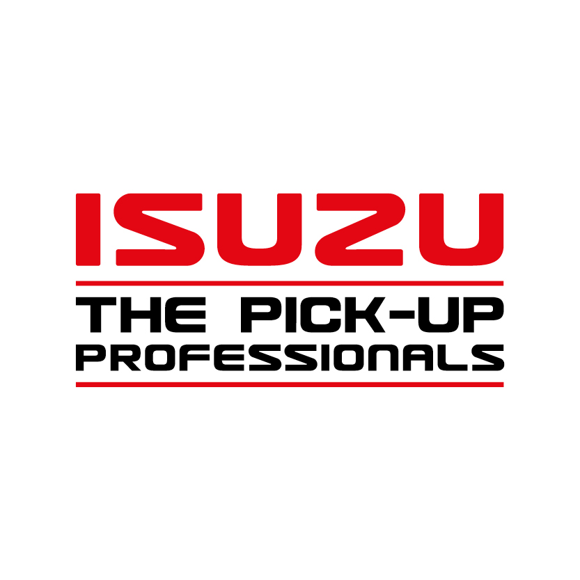 Red and black Isuzu logo with white background