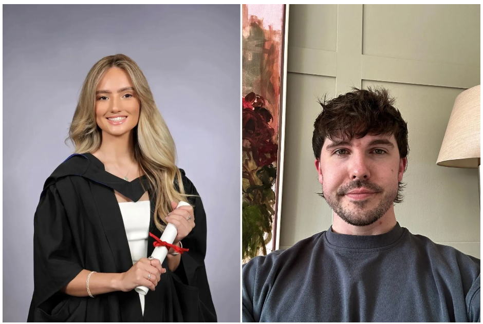 Graduate Engineers, Brooke Stein and Donald Fleming in their graduation gowns