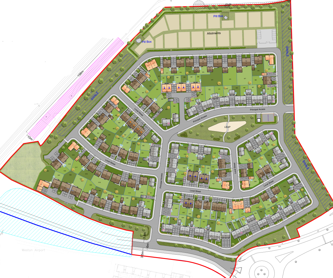 Haywood Village Birds eye view CGI, showing the plan of the new housing development