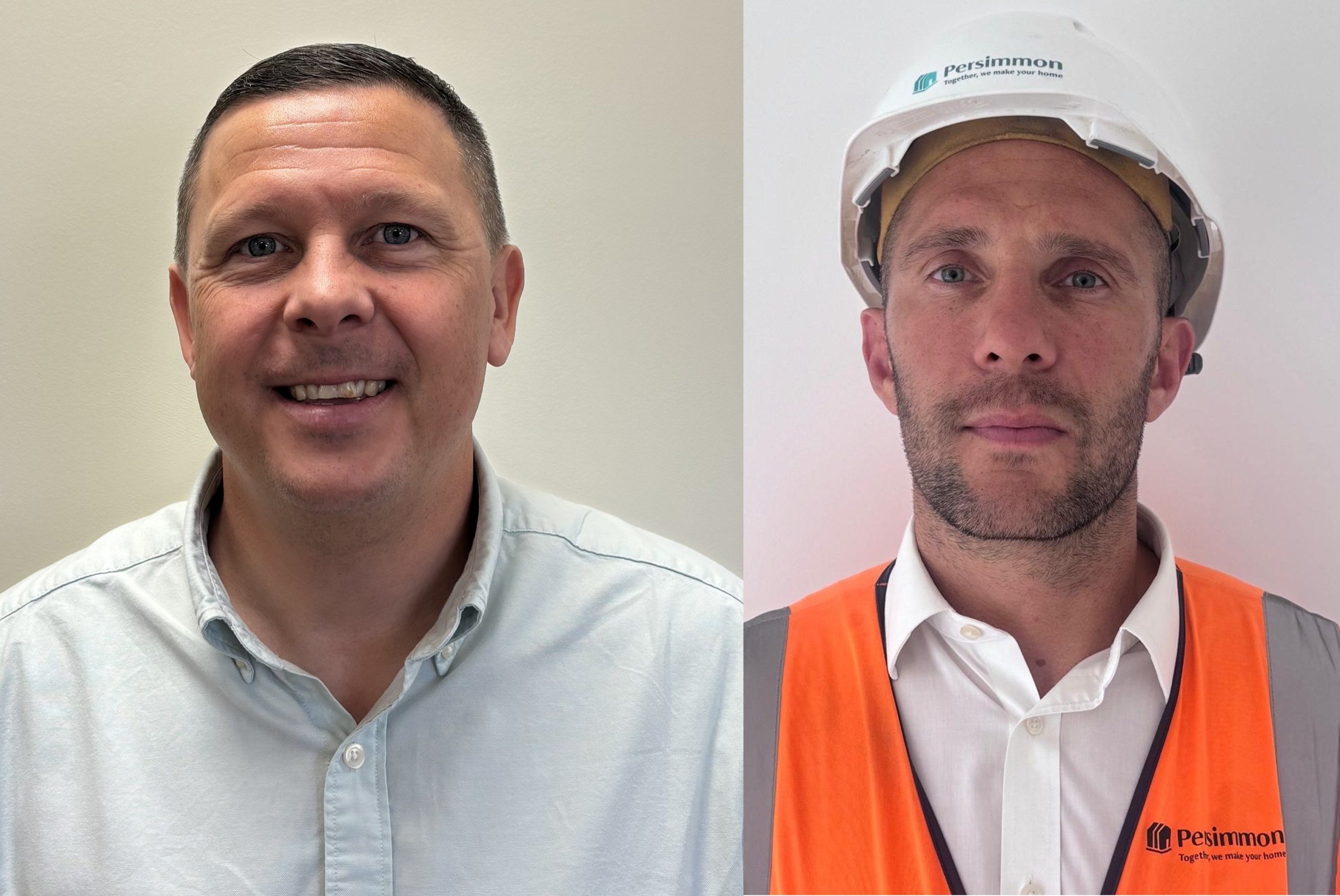 Headshots of Ben Hale (L) in a blue shirt & Lee Bell (R) wearing a white hard hat and an orange high-vis
